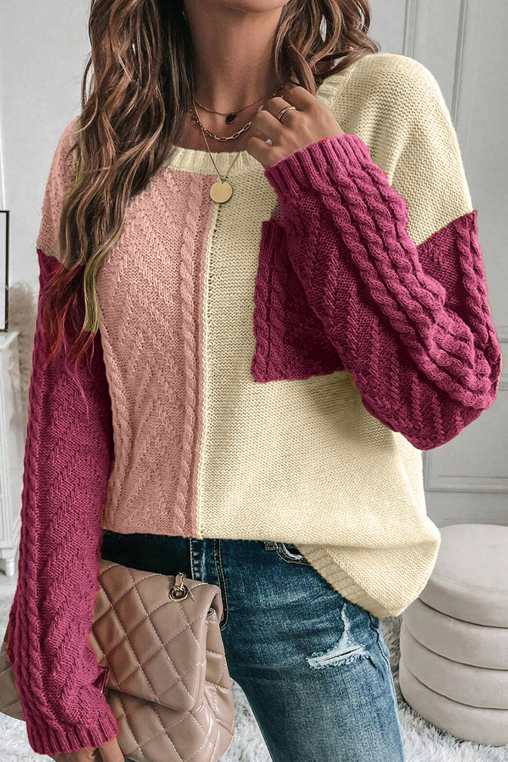 Rose Glow Color Block Sweater