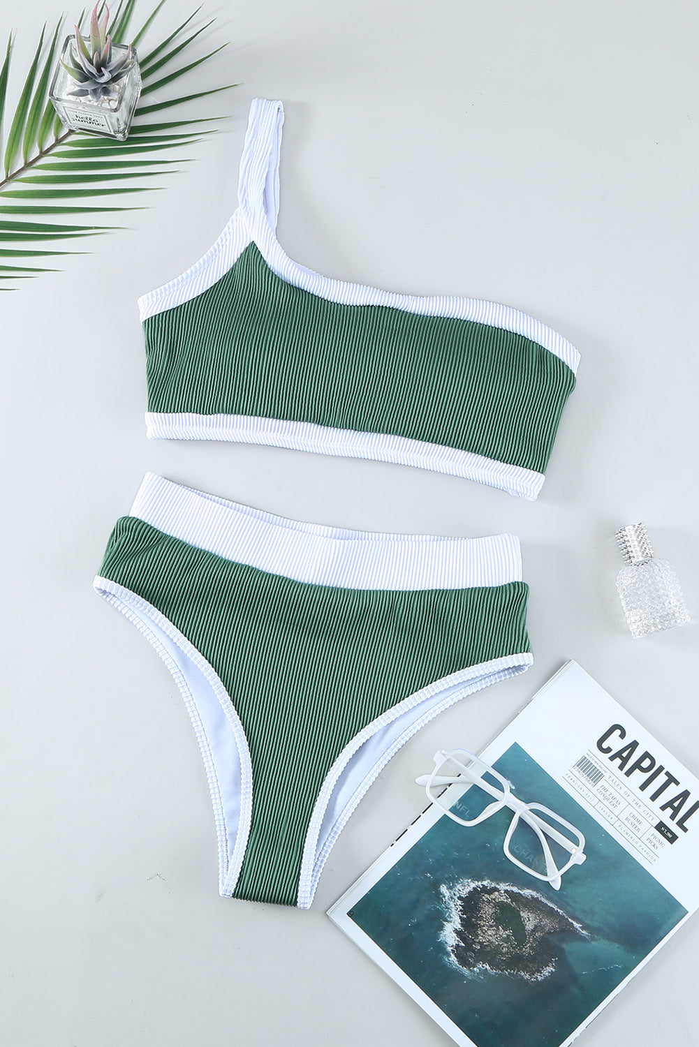 Jade Whisper One Shoulder Bikini Set