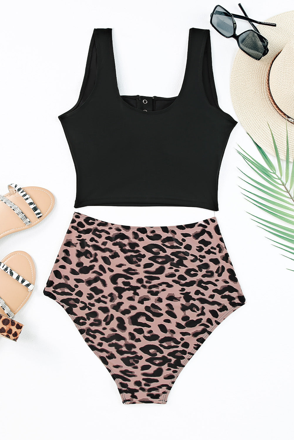 Ebony Leopard Square Neck Tankini Set