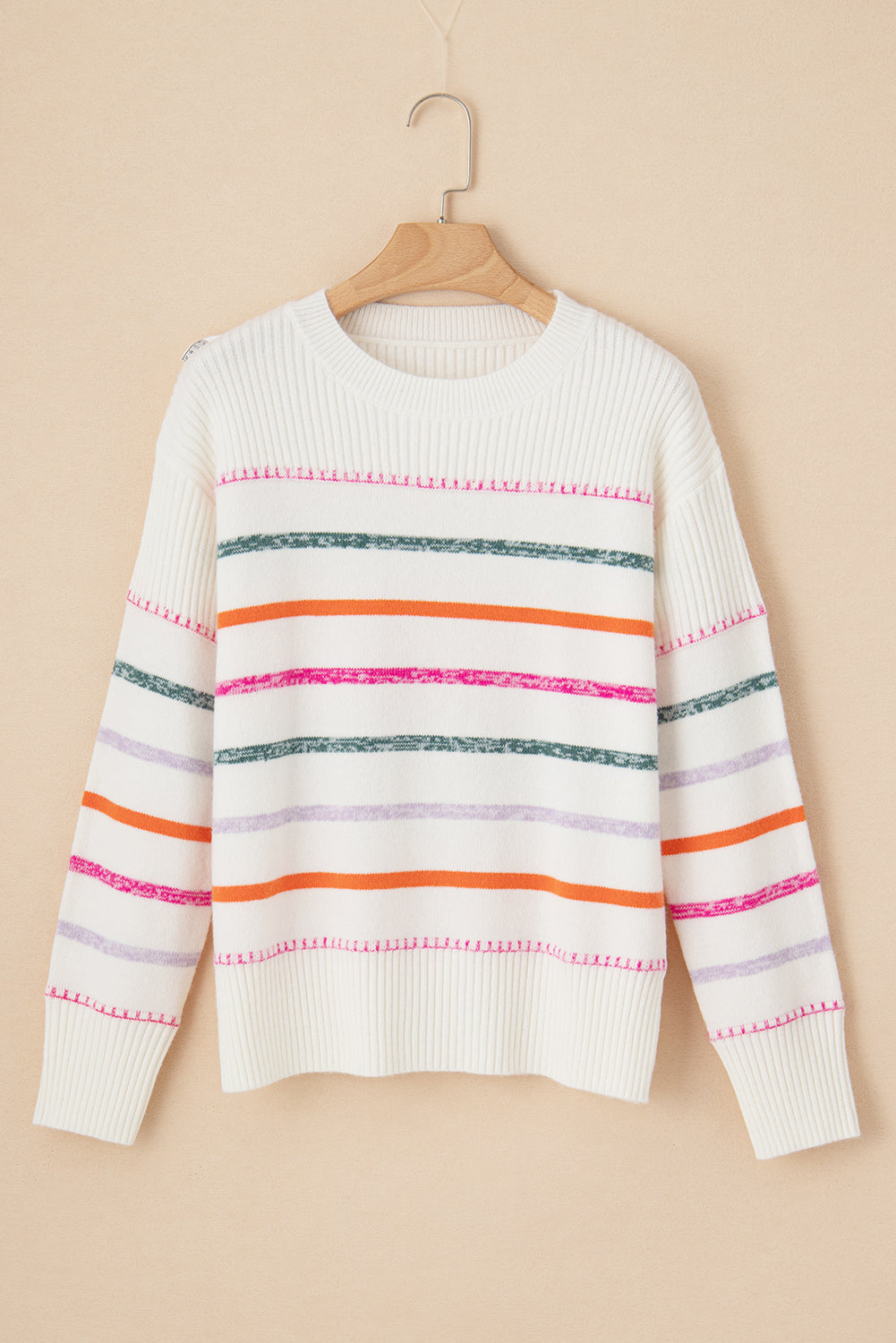 Rainbow Crest Ribbed Trim Sweater