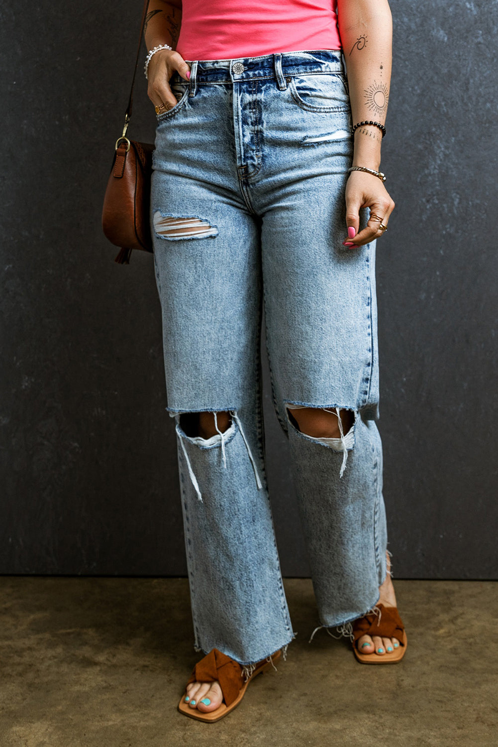 Distressed Raw Hem Jeans