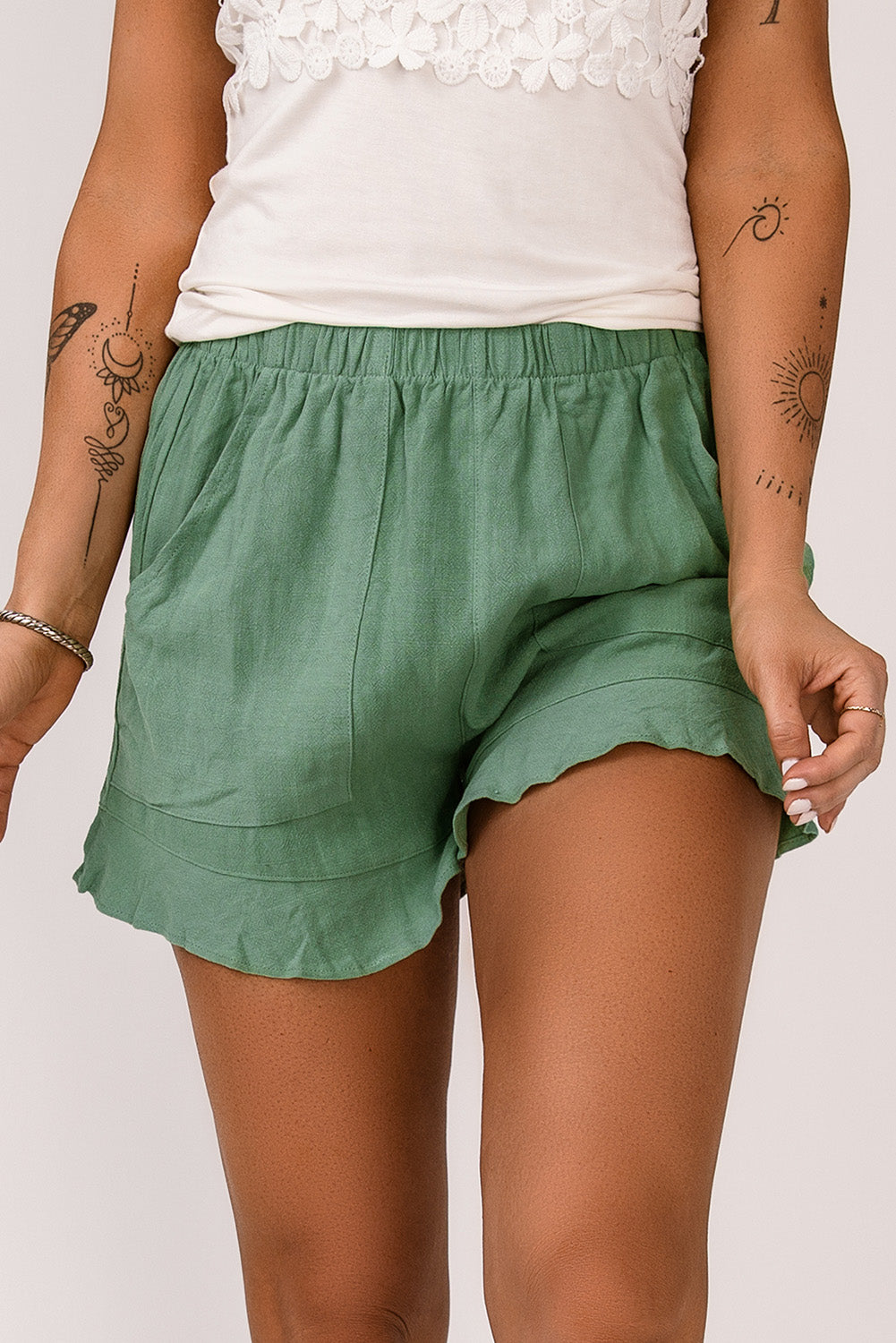 Green High Waist Ruffle Shorts