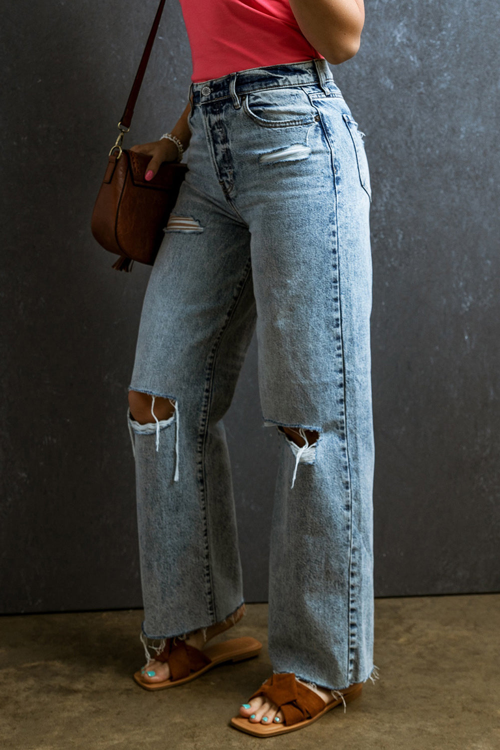 Distressed Raw Hem Jeans