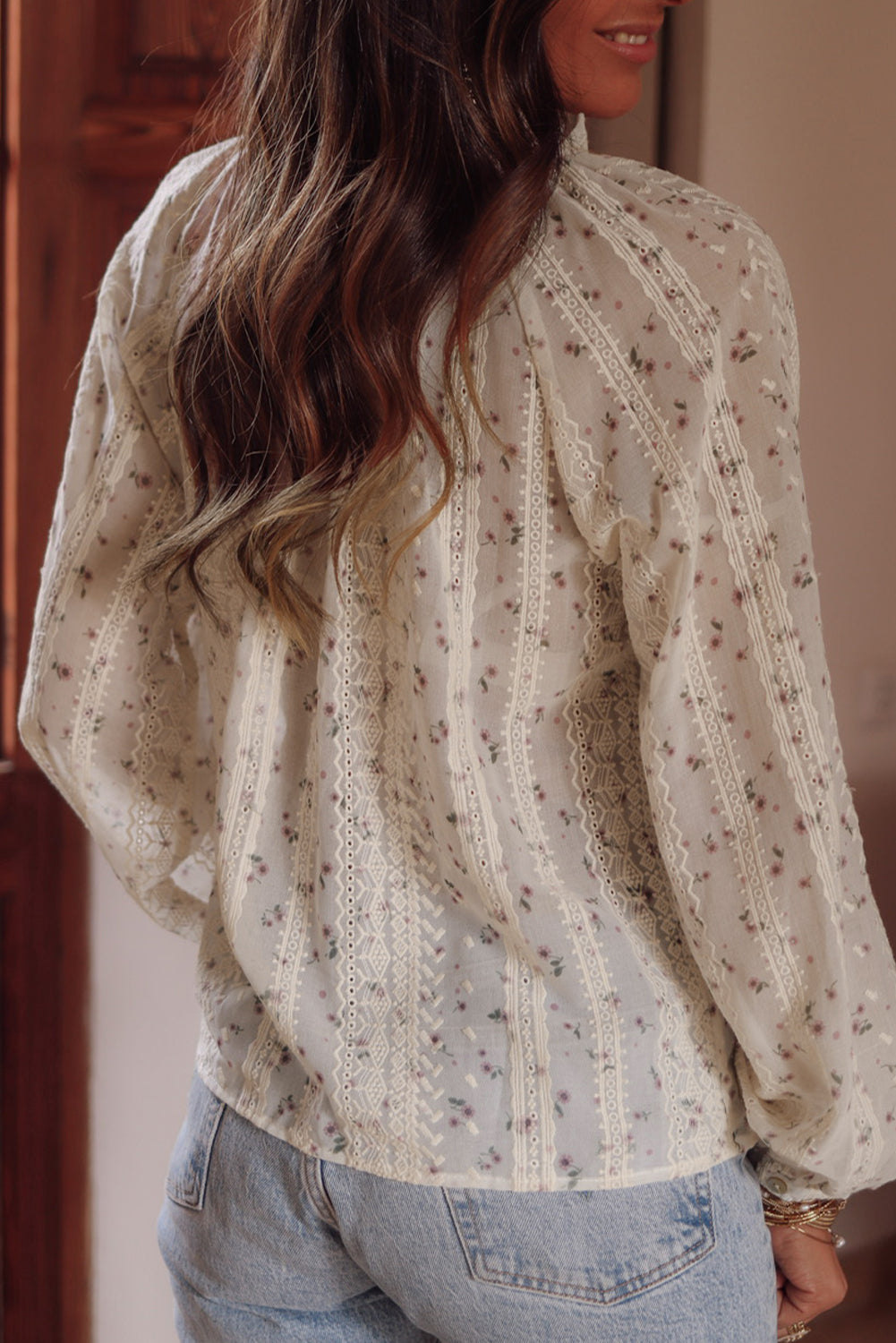 Crimson Bloom Lace Sleeve Top