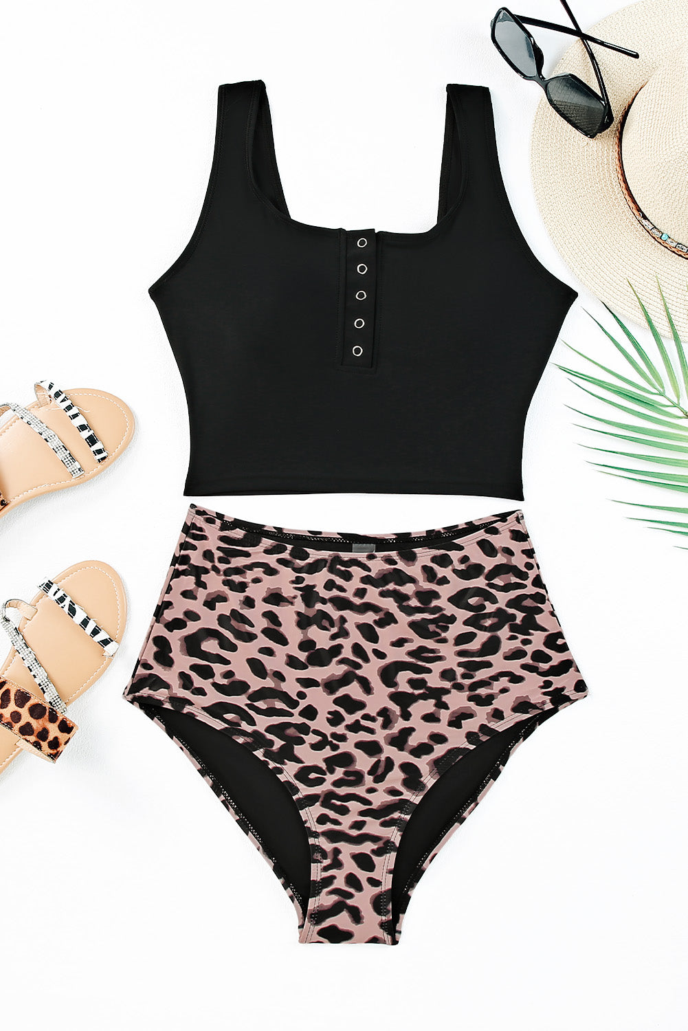 Ebony Leopard Square Neck Tankini Set