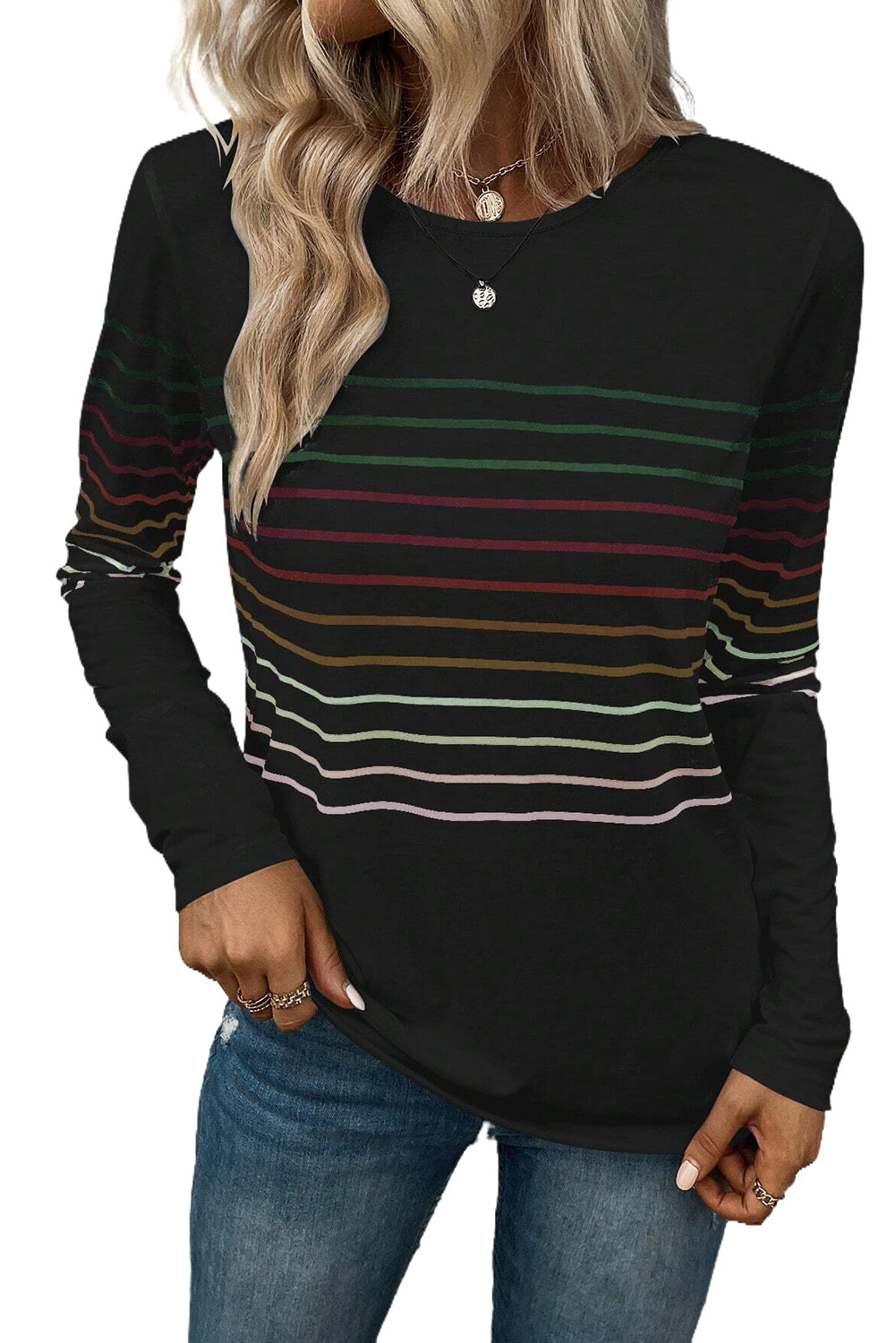 Midnight Stripes Crew Neck Top