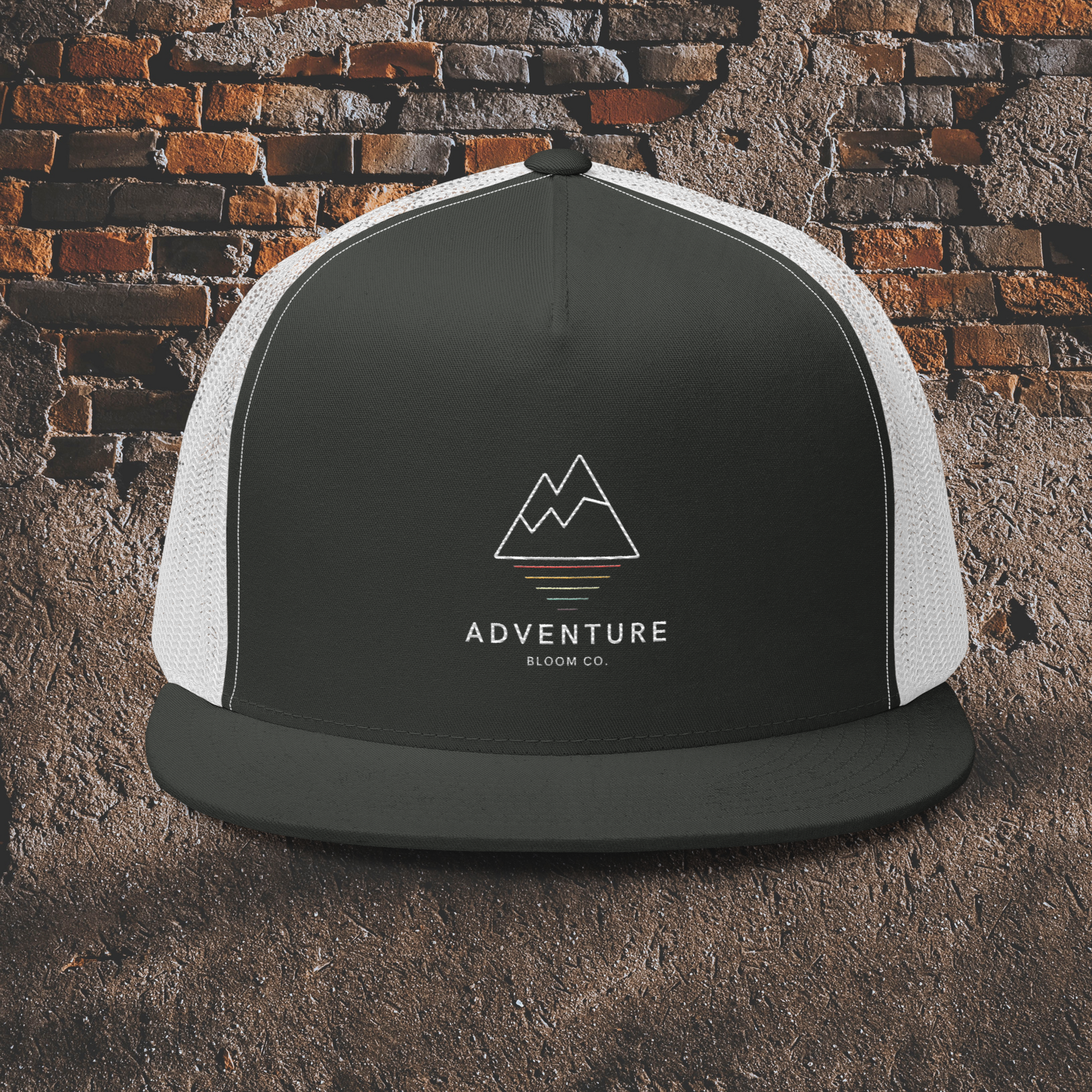 Adventure Bloom Co.'s Men's Cap in Charcoal and White: Conquer the Peaks in Style.