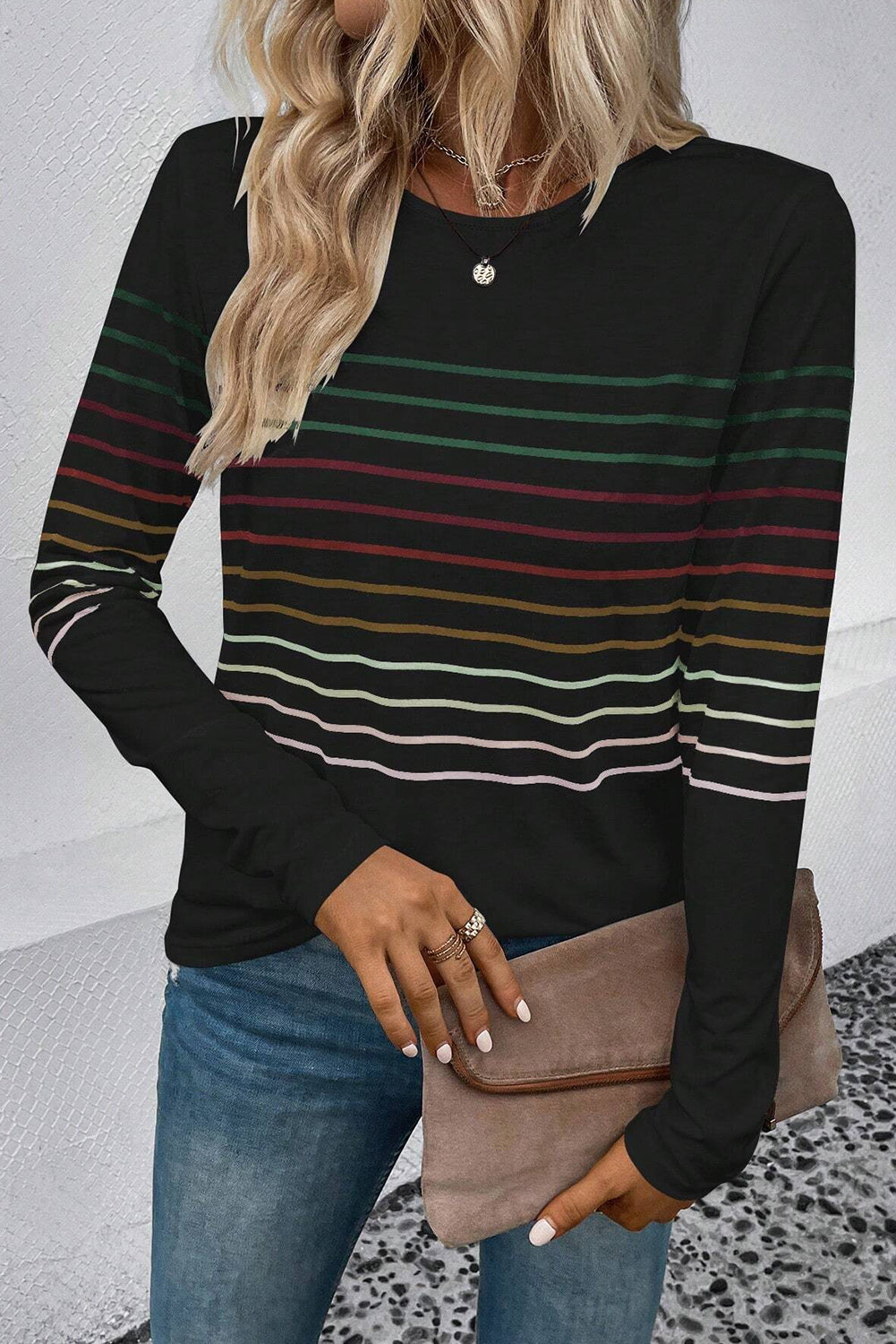 Midnight Stripes Crew Neck Top