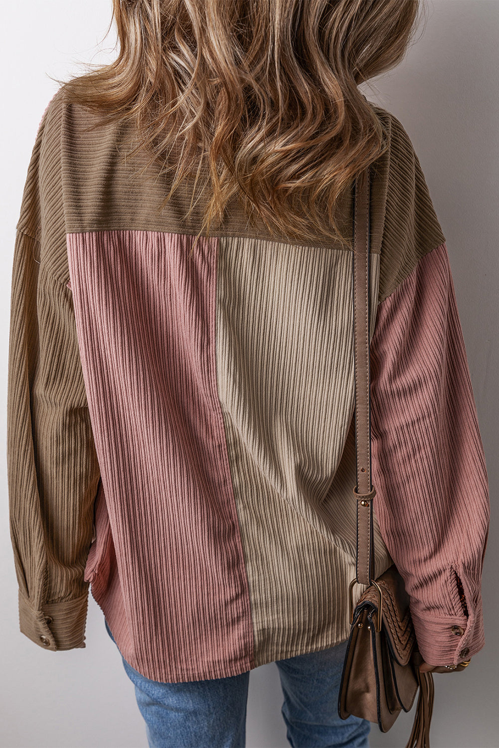 Desert Rose Corduroy Color Block Shacket