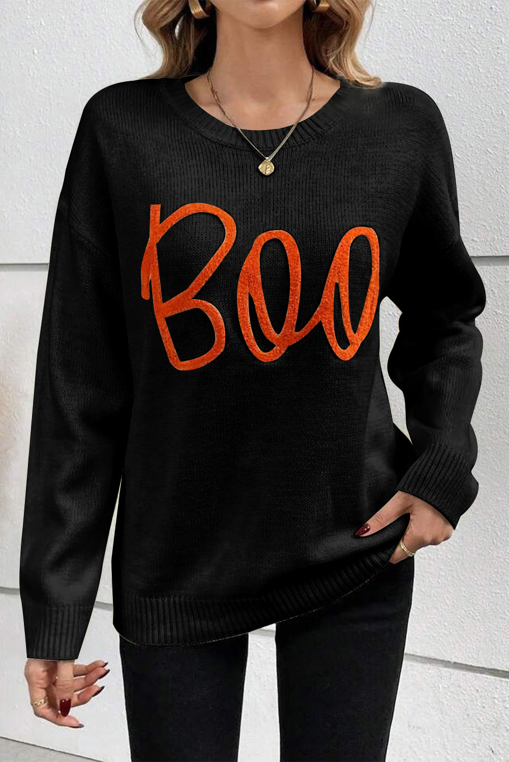 Spooky Knit Drop Shoulder Sweater