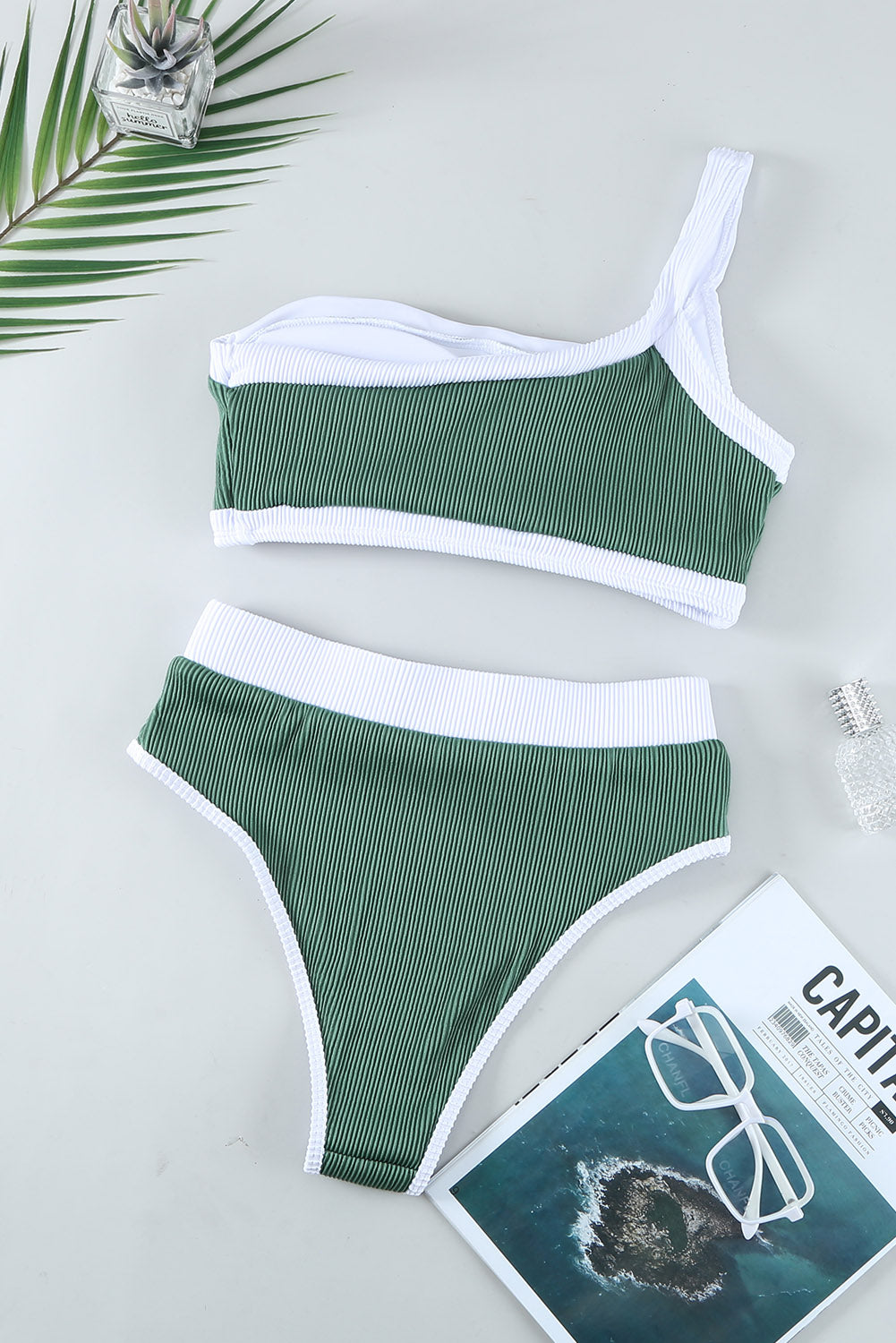 Jade Whisper One Shoulder Bikini Set