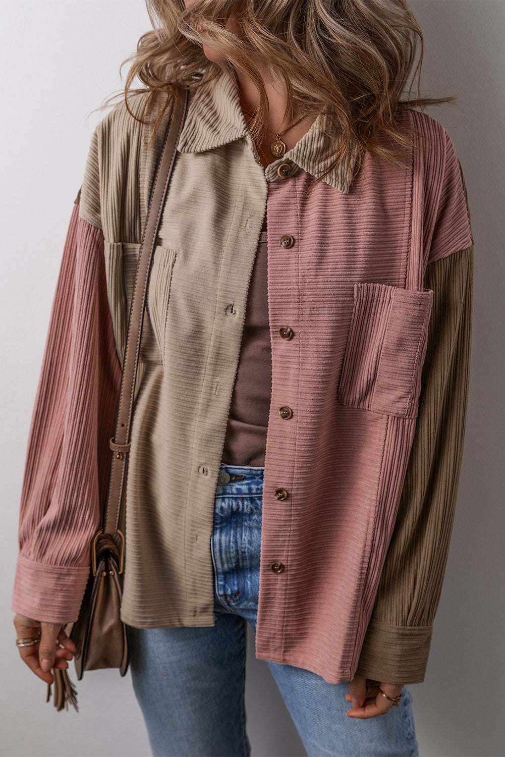 Desert Rose Corduroy Color Block Shacket