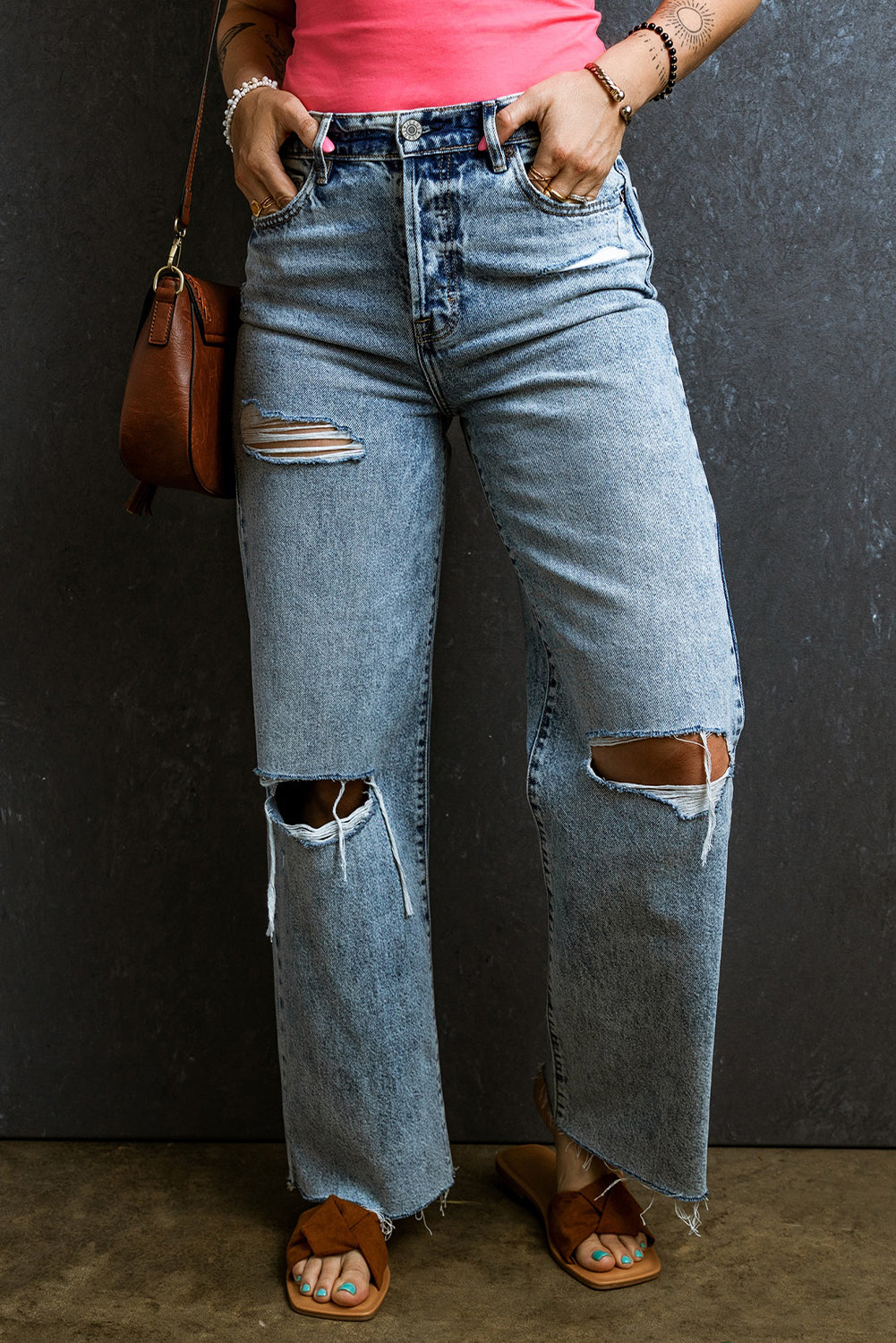 Distressed Raw Hem Jeans