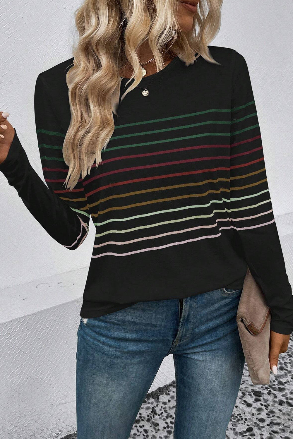 Midnight Stripes Crew Neck Top