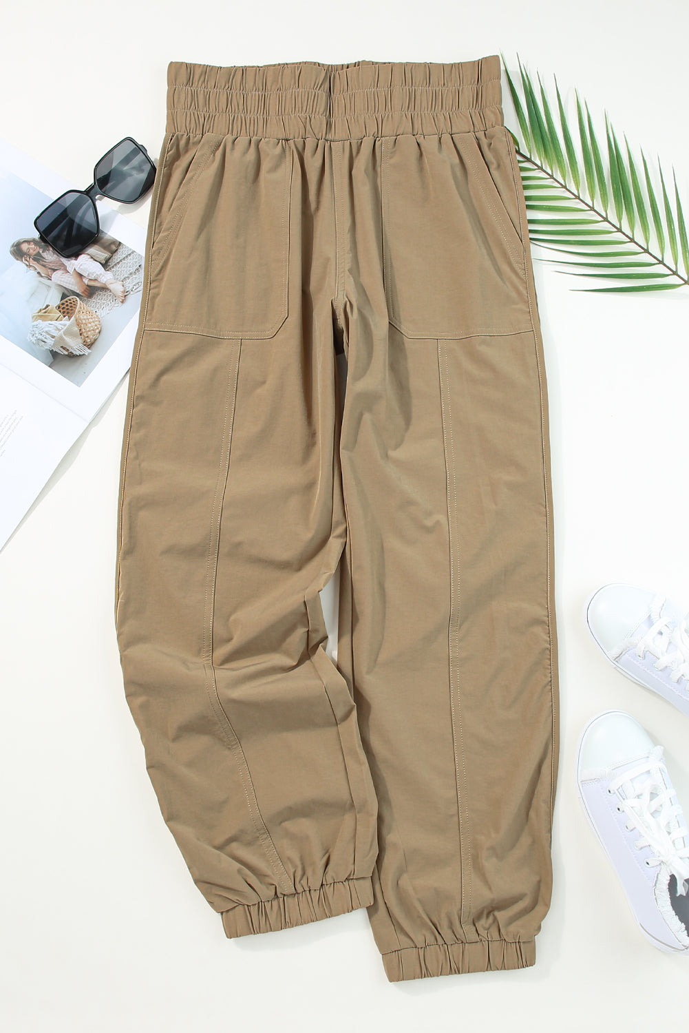 Camel Ruched High Waist Joggers