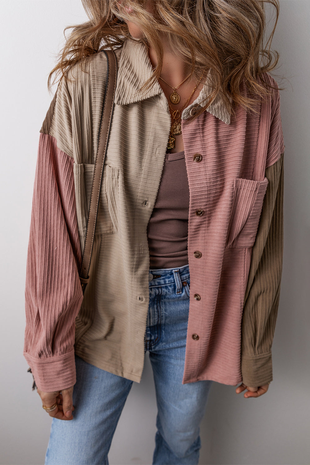 Desert Rose Corduroy Color Block Shacket