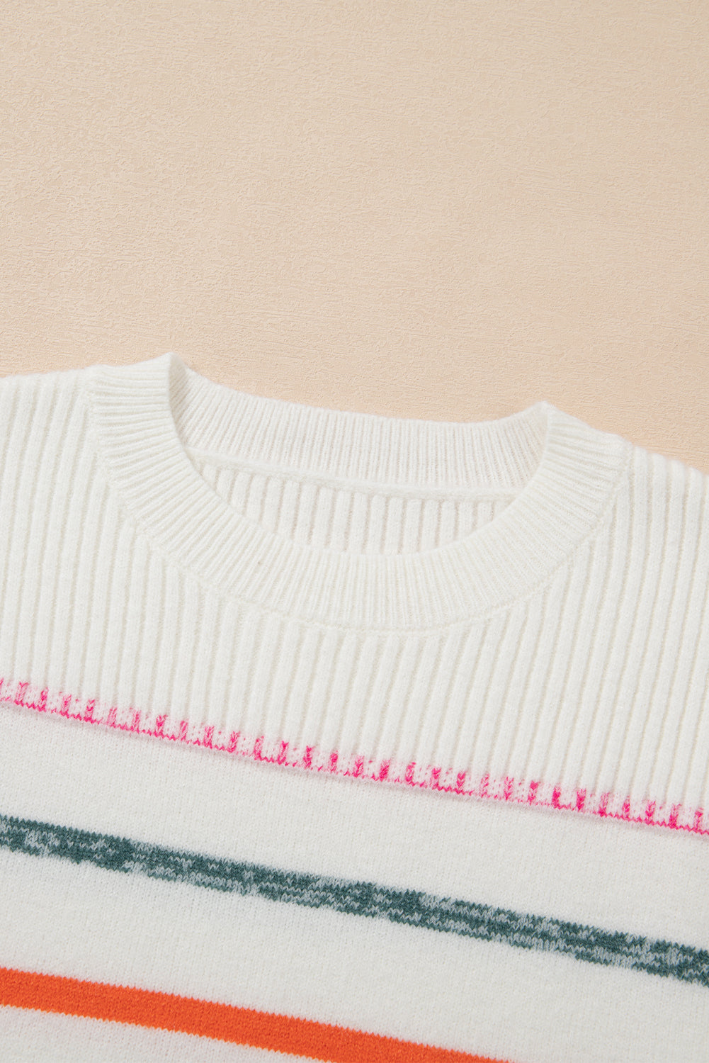 Rainbow Crest Ribbed Trim Sweater