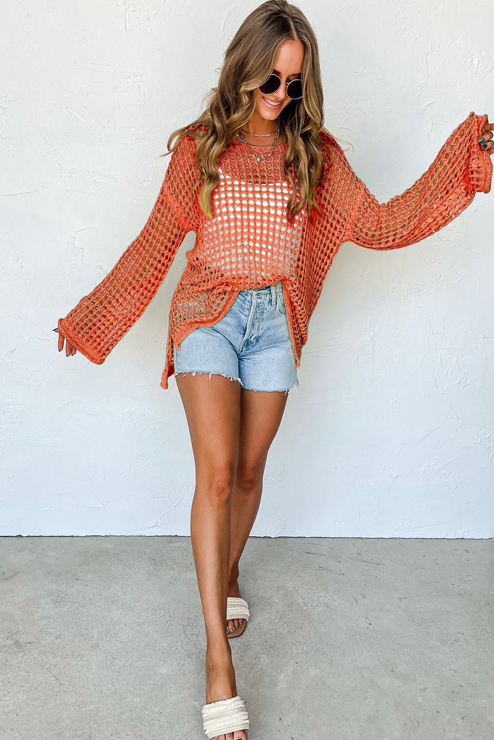 Sunset Breeze Crochet Bell Sleeve Tunic