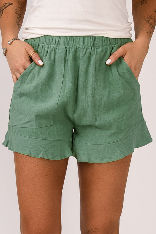 Green High Waist Ruffle Shorts