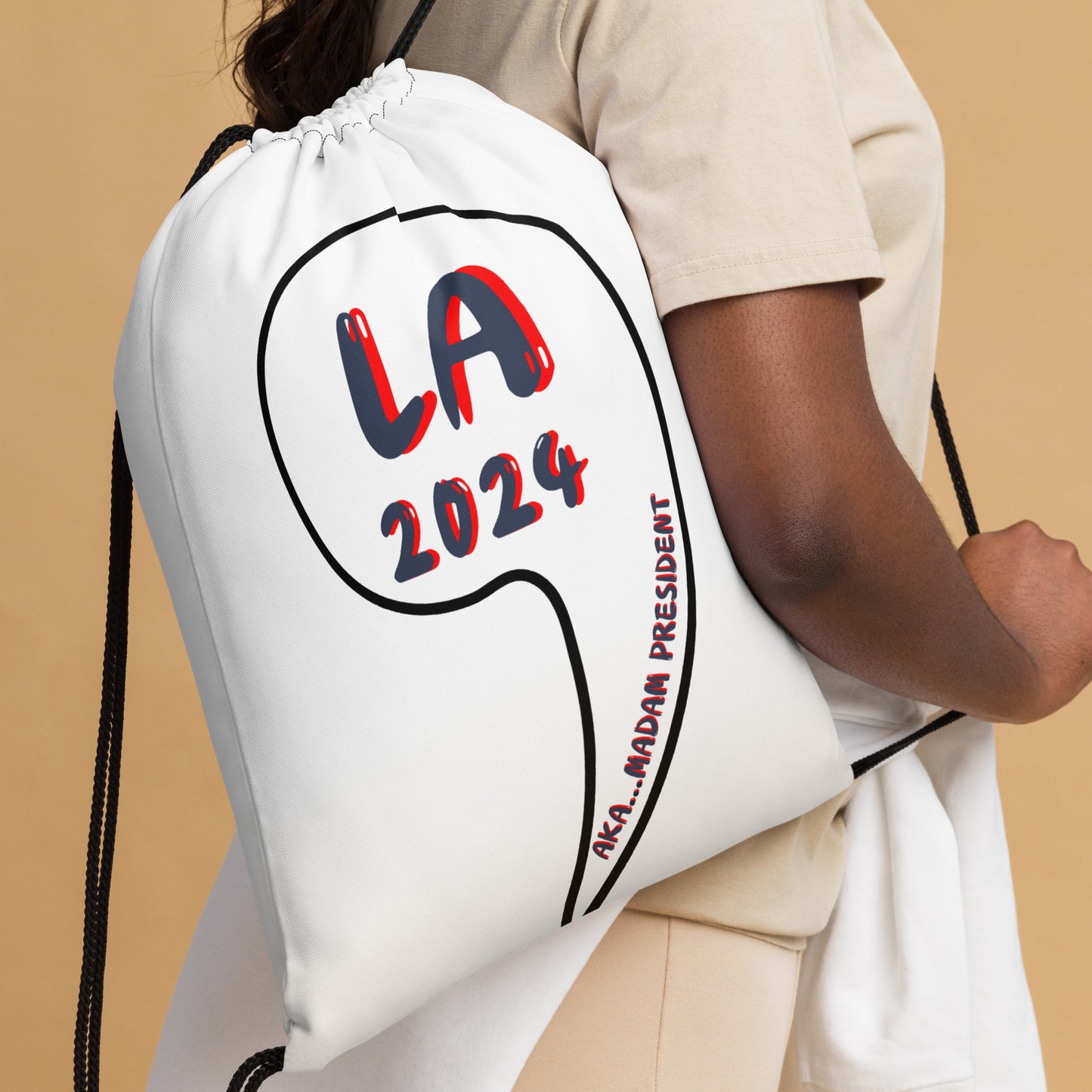 Kamala Harris Comma-LA Drawstring Bag