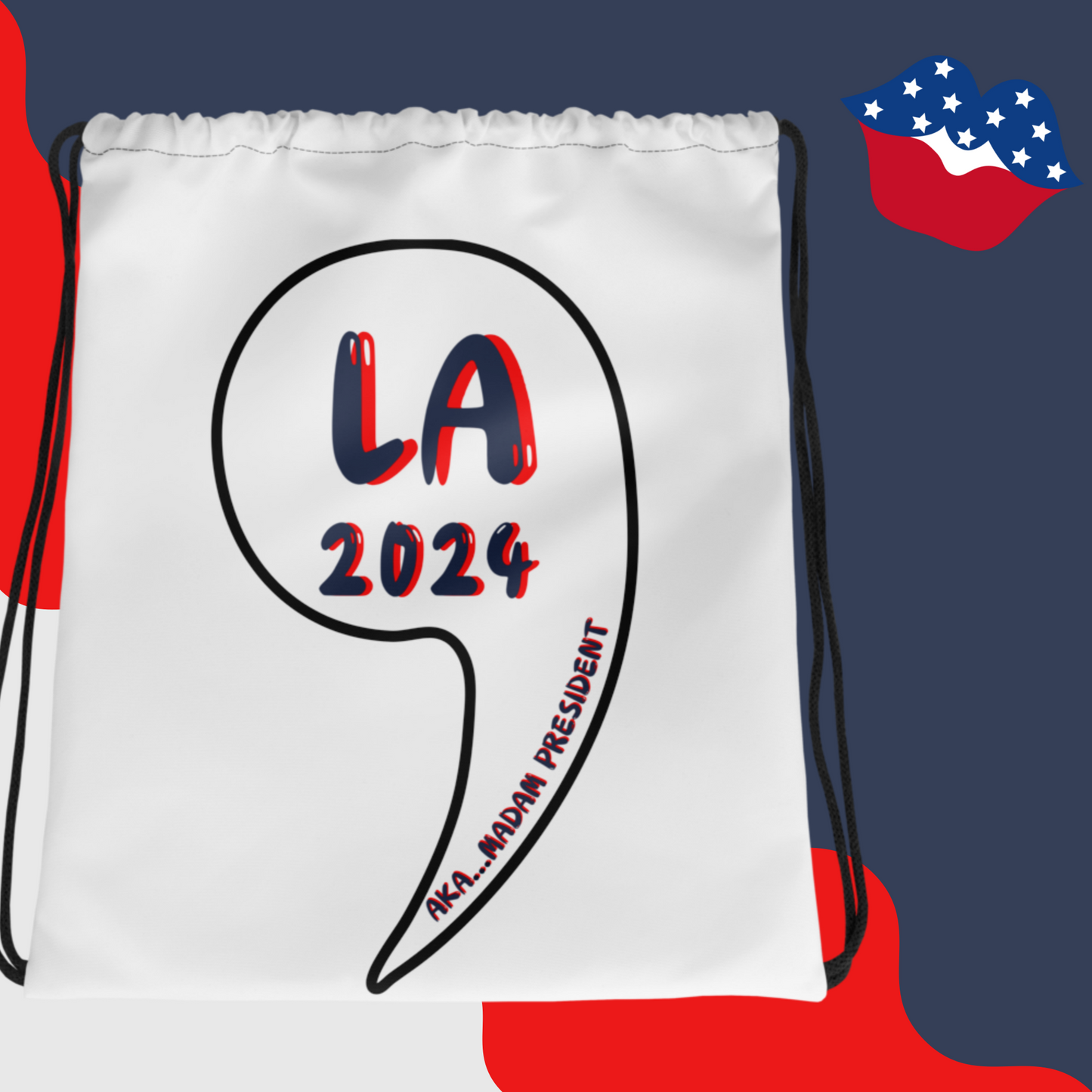 Kamala Harris Comma-LA Drawstring Bag