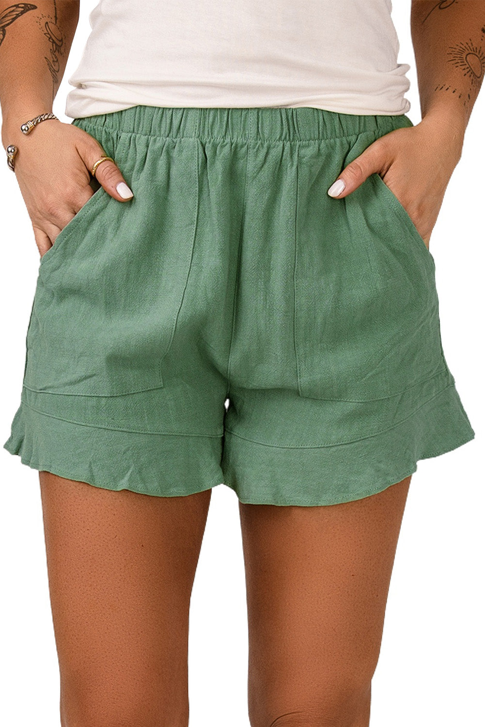 Green High Waist Ruffle Shorts