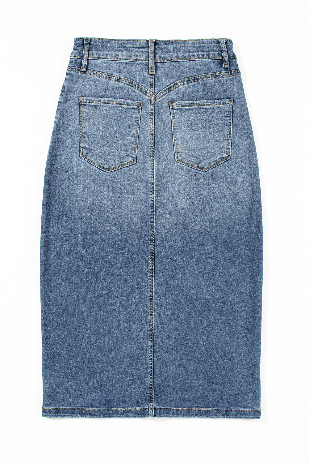 Serene Blue Front Slit Midi Denim Skirt