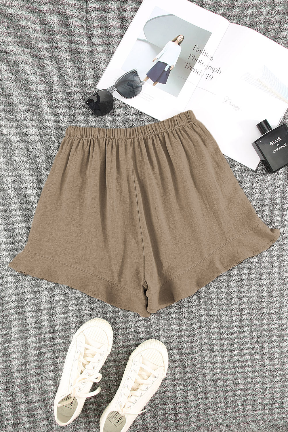 Khaki High Waist Ruffle Shorts