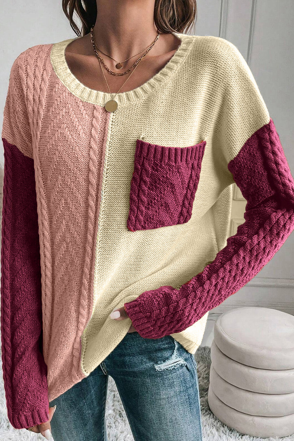 Rose Glow Color Block Sweater