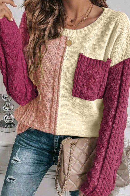 Rose Glow Color Block Sweater