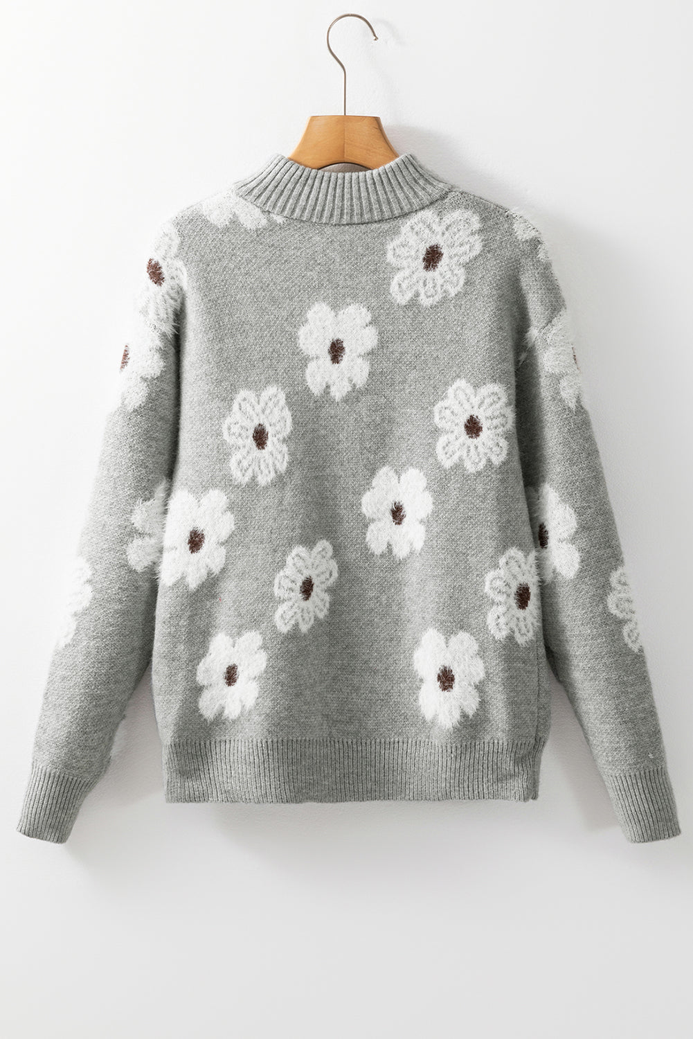 Gray Daisy Charm Half Zip Sweater