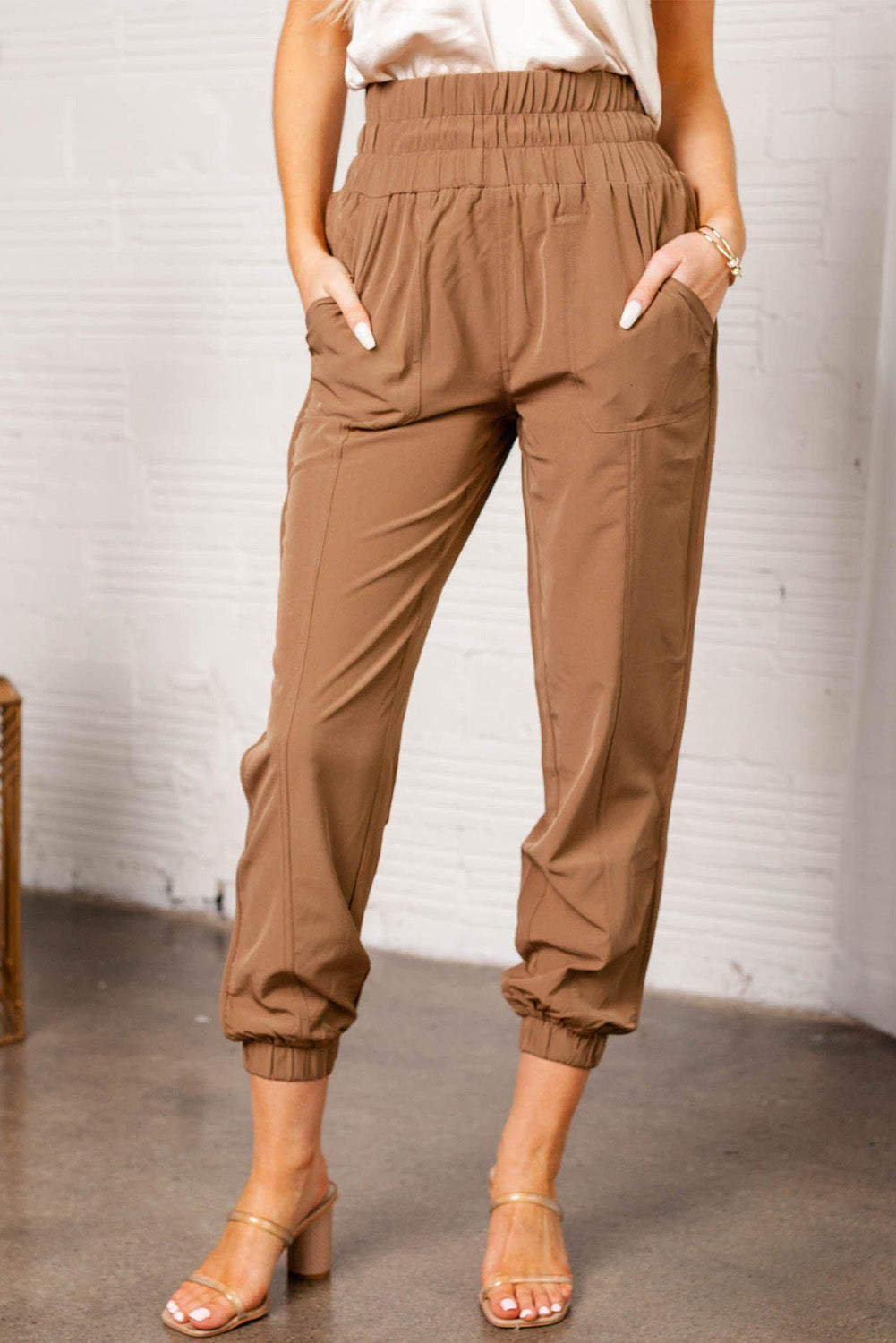 Camel Ruched High Waist Joggers