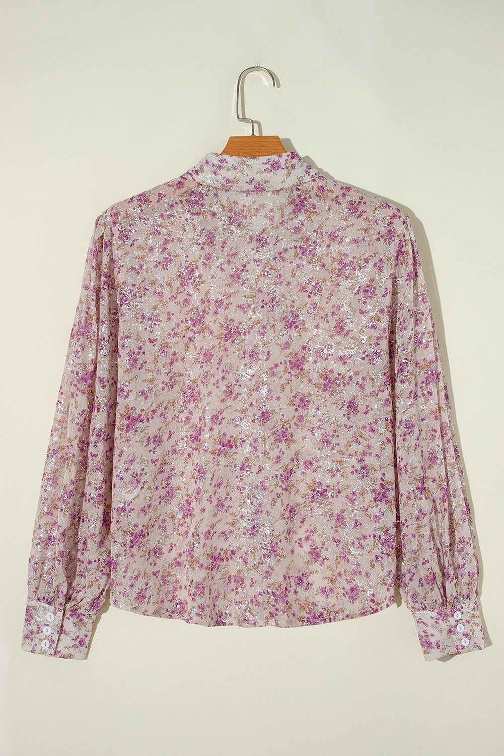 Rose Blossom V-Neck Bishop Sleeve Shirt