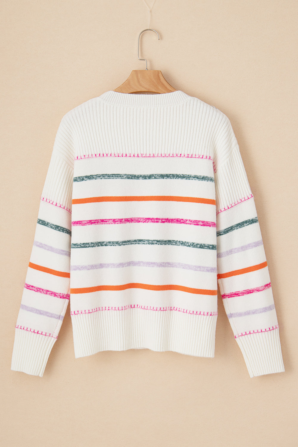 Rainbow Crest Ribbed Trim Sweater