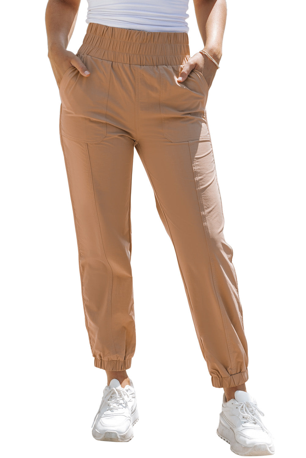 Camel Ruched High Waist Joggers