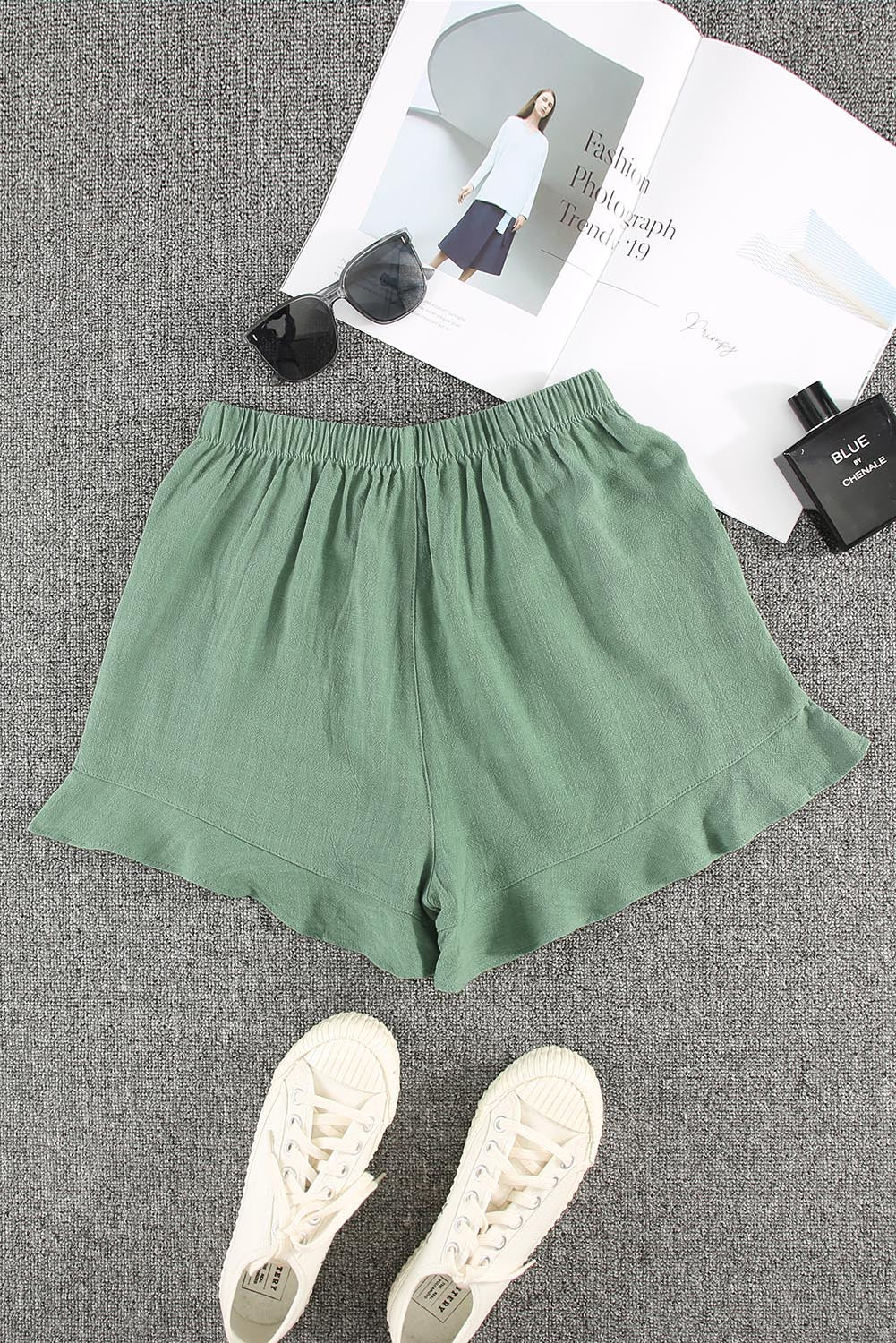 Green High Waist Ruffle Shorts