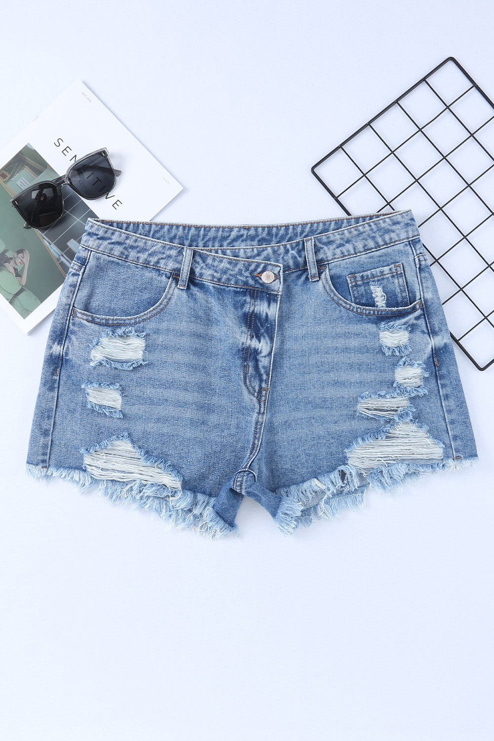 Airy Horizon Crossover Denim Shorts