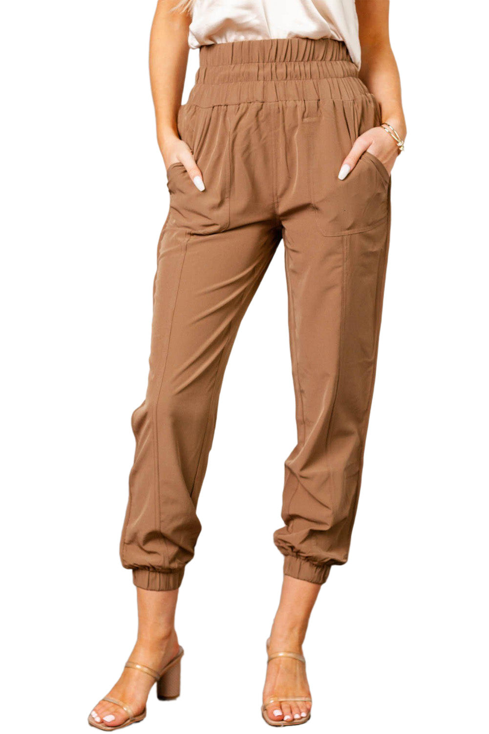 Camel Ruched High Waist Joggers