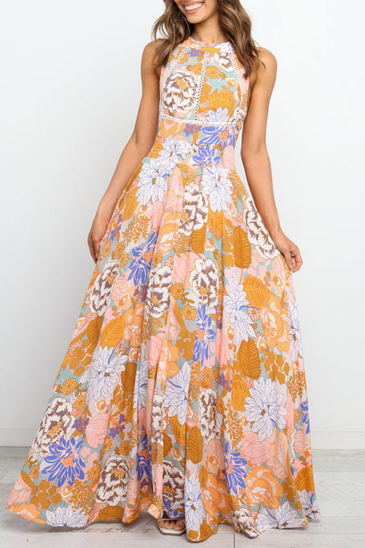 Citrus Bloom Backless Maxi Dress