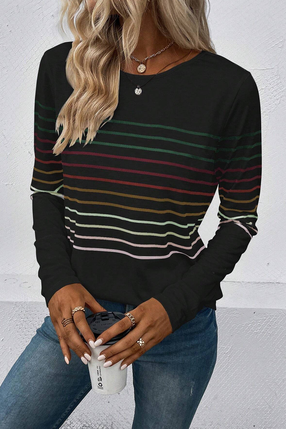 Midnight Stripes Crew Neck Top