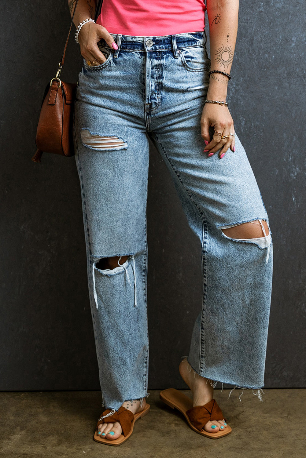 Distressed Raw Hem Jeans