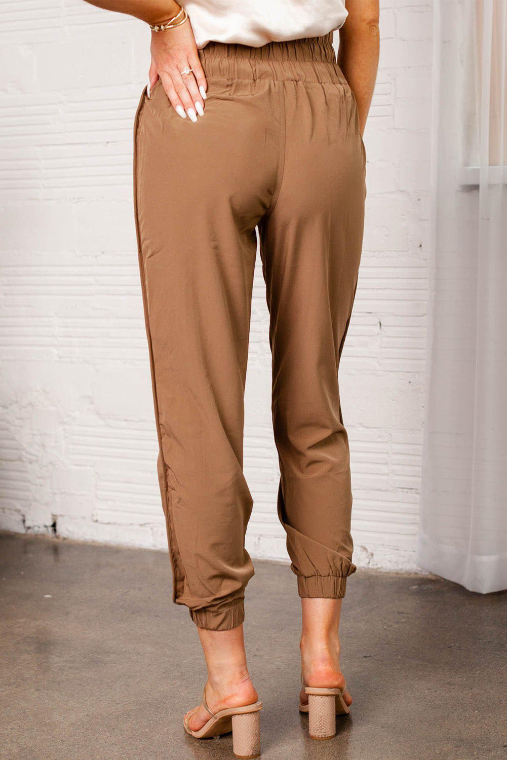 Camel Ruched High Waist Joggers