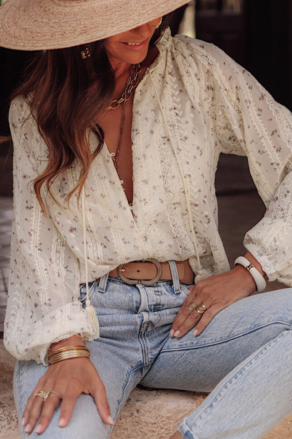 Crimson Bloom Lace Sleeve Top