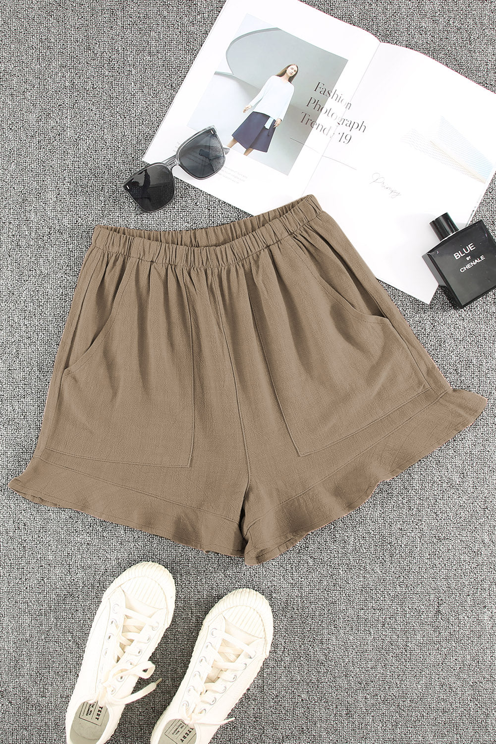 Khaki High Waist Ruffle Shorts