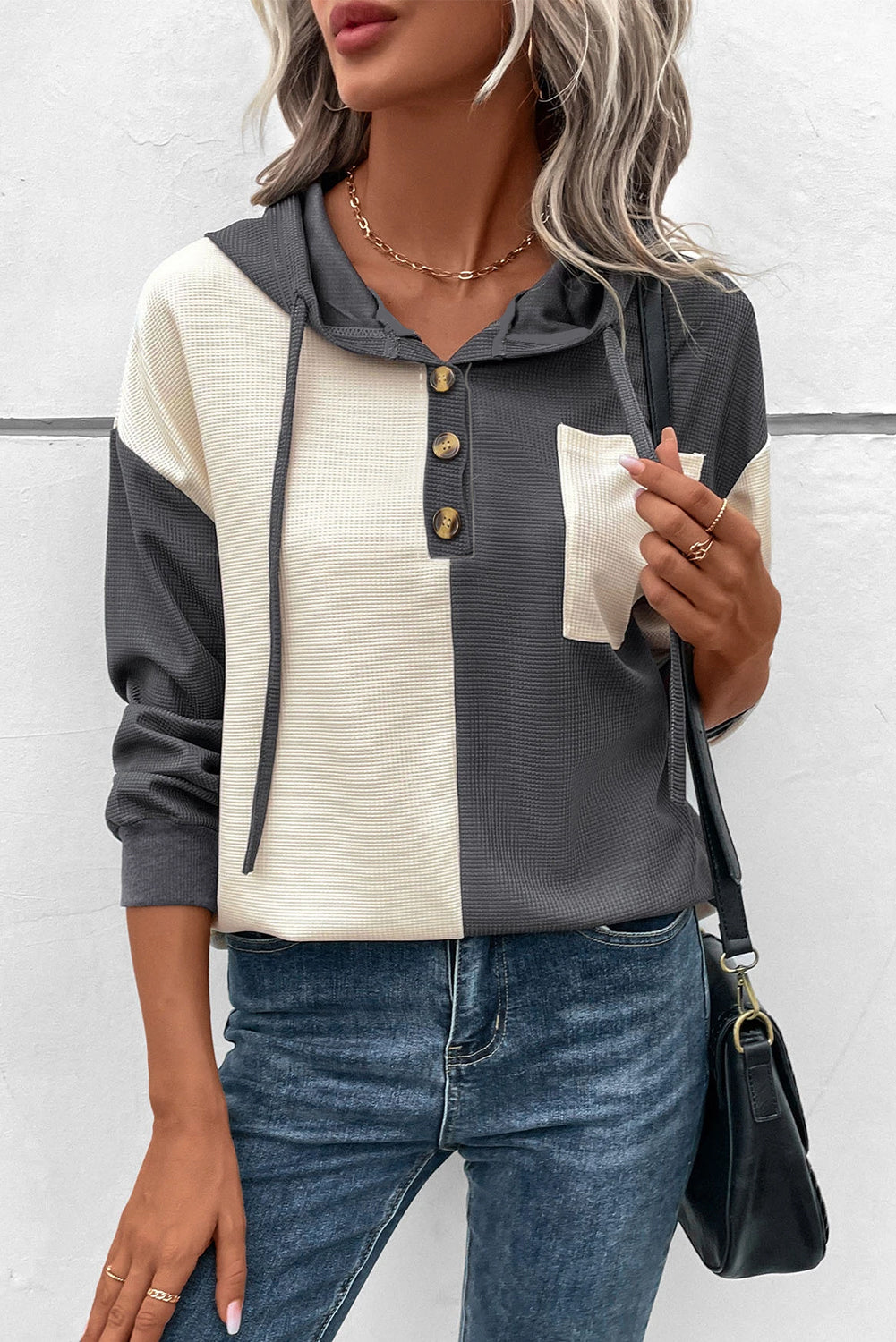 Charcoal Waffle Colorblock Hoodie