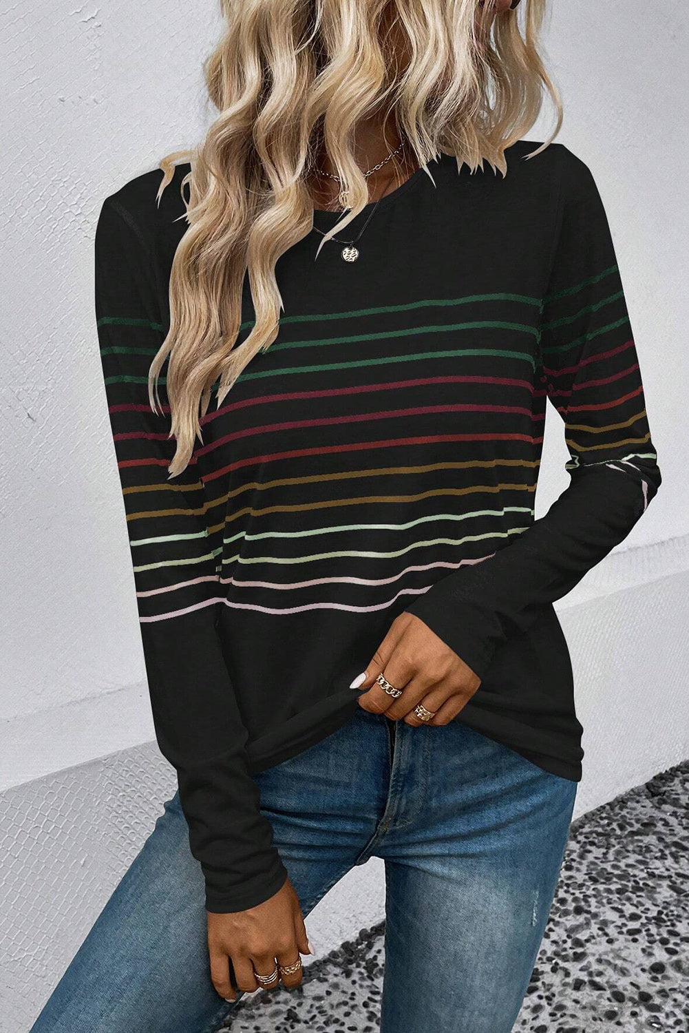 Midnight Stripes Crew Neck Top