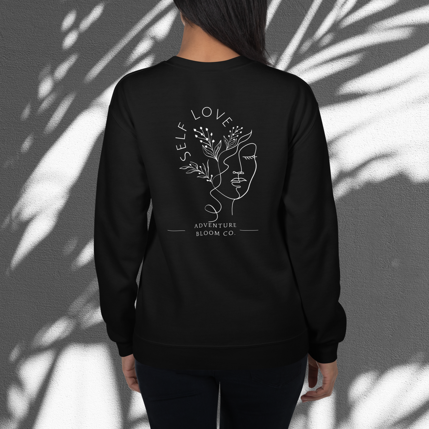 Back of Self-Love Sanctuary Crewneck Sweatshirt in Black