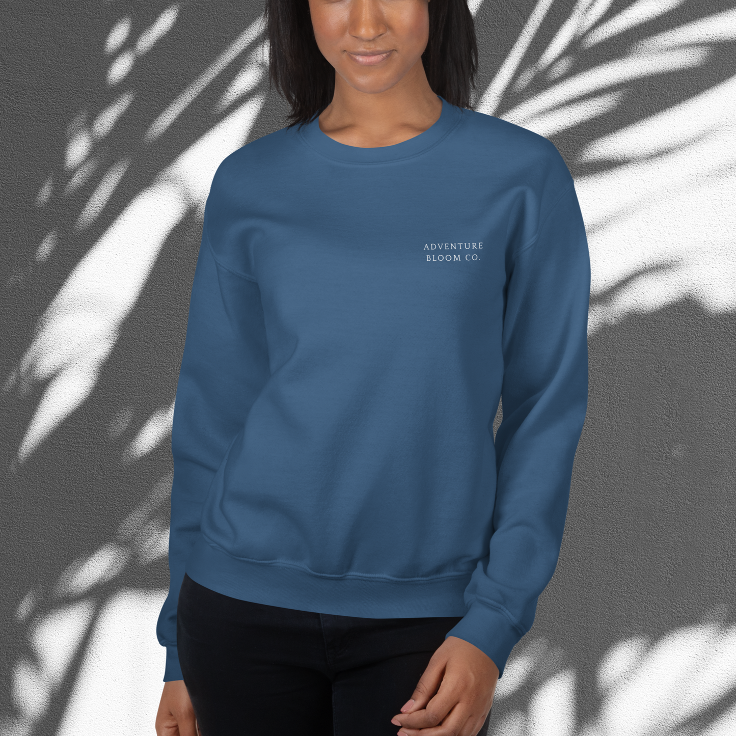 Self-Love Sanctuary Women's Crewneck Sweatshirt – Front View in Indigo Blue