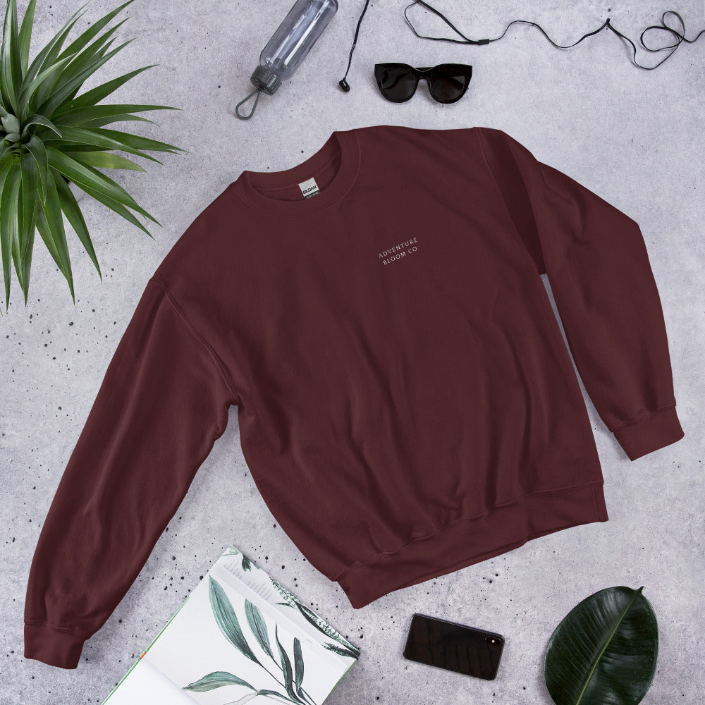 Lifestyle Shot of the Self-Love Sanctuary Crewneck Sweatshirt for Women in Maroon