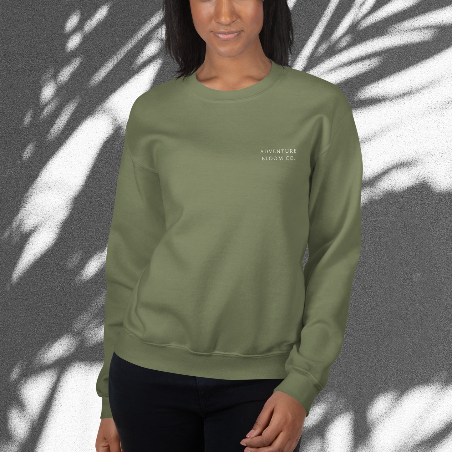 Self-Love Sanctuary Women's Crewneck Sweatshirt – Front View in Military Green